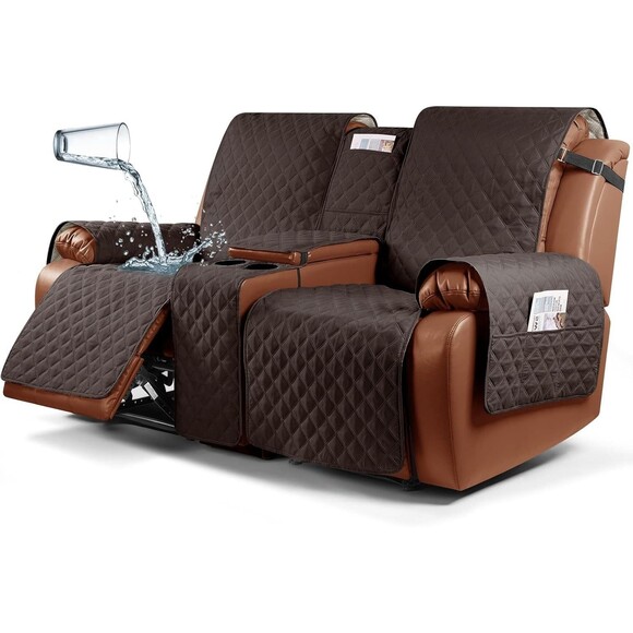 Ruaozz Waterproof Recliner Loveseat Cover with Console, Non-Slip, Chocolate, 2-S - Picture 2 of 4